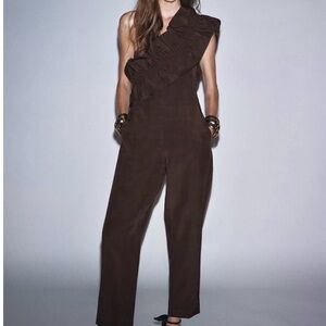 Chic One-Shoulder Brown Jumpsuit